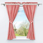 Rideau occultant rouge hongya - lot de 2 - motif  carreaux - h / l 120x80cm