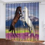 Rideaux occultantscheval animal buisson de fleurs isolant thermique insonorisation design moderne 2 panneaux ...