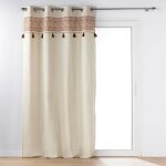 Rideau � ?illets 140 x 240 cm ? polycoton uni isalina avec pompons terracotta