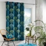 Rideau a oeillets 140 x 260 cm polyester imprime blue vegetal bleu