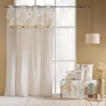 Rideau ?illets polycoton melissa 140 x 240 cm beige haut m�tallis� dor� pompons