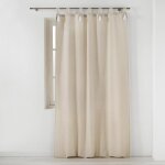 Rideau tamisant 140 x 240 cm cyrine naturel - passants et pompons blancs polycoton