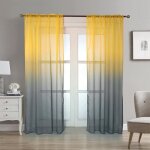 Rideaux - polyester - d�grad� jaune et gris - 100x260cm - ?illets - voilage contemporain