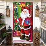 Rideau de porte de père noël - kakoo - décoration extérieure de noël - rouge - polyester - extérieur Rideau de porte de père noël - kakoo - décoration extérieure de noël - rouge - polyester - extérieur