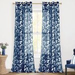 Rideau voilage bleu marine 140x225 cmpanneaux voiles transparents imprim�s feuilles � ?illets pour salon ...