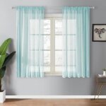 Rideau voilages no�l 2 panneaux - bleu clair 140x145cm - passe - tringle - topfinel