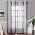 Rideaux voilage � rayures blancs et gris 245 cmlot de 2 panneaux transparents � ?illets pour salon ou ...