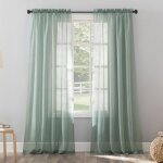 Rideau voile transparent - dok - 51x84 pouces - vert min�ral - frange de perles - passe - tringle - lavable ...