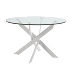 Ritha - table ronde 120cm pieds mtal blanc et plateau en verre