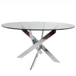 Ritha - table ronde 140cm pieds chrom�s et plateau en verre