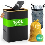 Rman� 160l poubelle tri s�lectif avec couvercle support sac poubelle pliable avec 10pcs sac poubelle