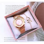 Montre femme + bracelet femme montre femme fille ados - rmega - acier - or rose