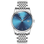 Rmega montre homme luxe montre bracelet homme affaires etanche acier inoxydable bande acier cadran bleu ...