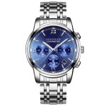 Rmega montre homme luxe montre bracelet homme affaires etanche acier inoxydable bande acier cadran bleu ...
