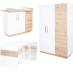 Roba chambre bb complte lion - lit volutif 70x140 cm + commode  langer + armoire 3 portes - blanc ...
