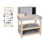 Roba Établi enfant en bois à hauteur réglable + 27 pièces de bricolage - gris et blanc Roba Établi enfant en bois à hauteur réglable + 27 pièces de bricolage - gris et blanc