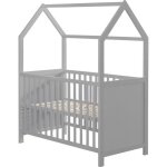 Roba lit bb cabane 60x120 cm - convertible en lit cododo - rglable en hauteur - bois laqu gris