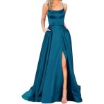 Robe de bal - satin turquoise - coupe a - line - dos nu - soutien - gorge int�gr�