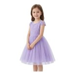 Robe de c�r�monie - ugitopi - violet - dentelle florale - dos en v avec la�age