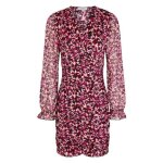 Robe courte femme morgan avec manches longues et col v rose floral