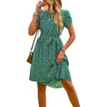 Robe d�t� femme boh�me verte xl manches volants et ceinture ajustable coupe trap�ze l�g�re pour plage ...