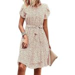 Robe d�t� femme boho courte rouge et blanche taille xl coupe trap�ze fluide � volants avec ceinture r�glable ...