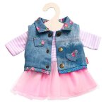 Robe avec gilet denim - heless - 12878 - pour poupes 35 - 45 cm - fabriqu en allemagne - bleu