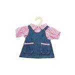 Robe jean et chemisier vichy pour poupe poupon 35 - 45 cm (rf. h36)