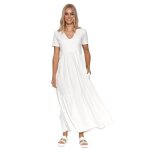 Robe longue col v en maille femme makadamia