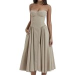 Robe longue d�t� femme � bretelles spaghetti coupe trap�ze avec poches style vintage chic pour cocktail ...
