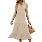 Robe longues femme col v sans manches couleur unie eteabricot