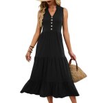 Robe longues femme col v sans manches couleur unie etenoir