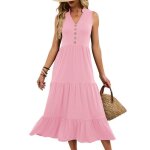 Robe longues femme col v sans manches couleur unie eterose