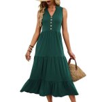 Robe longues femme col v sans manches couleur unie etevert fonce
