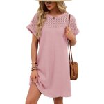 Robe manches courtes femme couleur unie casual col rond en tricotrose