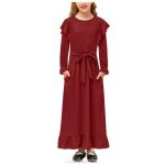 Robe maxi fille manches longues � volants avec ceinture et poches rouge taille 11 - 12 ans id�ale pour ...