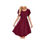 Robe midi femme �t� avec poches et boutons chic taille �lastique coupe �vas�e manches volants tissu respirant ...