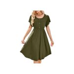 Robe midi femme �t� avec poches et boutons coupe �vas�e taille �lastique respirante chic et �l�gante ...