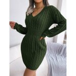 Robe pull femme tricot� col v manche longue robe el�gant slim automne hiver taille haute couleur unie ...