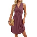 Robe sans manches femme elegant col v confortablebordeaux