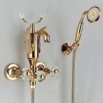 Robinet baignoire dor� avec douchette mitigeur de baignoire double poign�e montage mural avec support ...