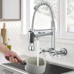 Robinet de cuisine mural mitigeur evier robinetterie eau chaude et froide rotatif � 360� acier inoxydable ...