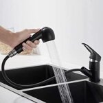 Robinet de cuisine noir - mitigeur vier  360 en laiton - douchette extractible 2 jets - monotrou