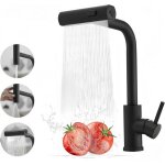 Robinet de cuisine noir avec douchette extractible et jet cascade - 3 fonctions acier inox bec rotatif ...