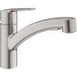 Robinet de cuisine - supersteel - mitigeur moncommande vier - douchette extractible - bec bas pivotant ...