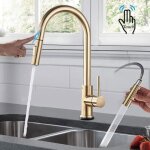 Robinet cuisine tactile avec capteur dor� bross� mitigeur de cuisine avec douchette extensible pivotant ...