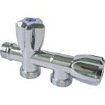 Robinet double pour machine  laver somatherm - arrive  1 / 2 - sortie  3 / 4 - laiton