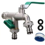 Robinet double sortie avec enrouleur de tuyau - raccords bsp 1 / 2 et 3 / 4 pouce - �tanche pour usage ...