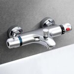 Robinet douche mitigeur thermostatique - avec bouton de s�curit� 38 �c - vanne mur salle de bain - laiton ...