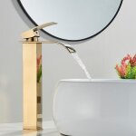 Robinet de lavabo cascade haute - robinets de salle bain - dor� bross� - mitigeur lavabo - bobine de ...